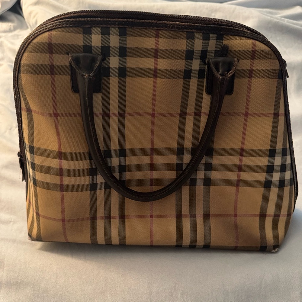 Burberry Tan and Black Alma Bag with Iconic Plaid Design